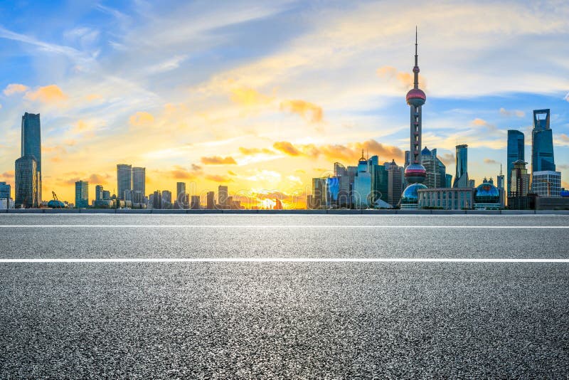 Shanghai Morning City Landscape And Asphalt Road Stock Image Image Of Metropolitan Dusk