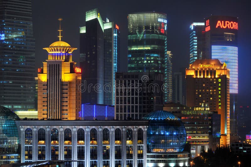 Shanghai Pudong night skyline view from the Bund, China royalty free stock images Shanghai Pudong night skyline view from the Bund, China royalty free stock images