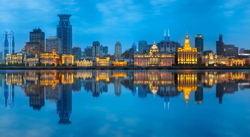 Shanghai skyline with the city lights and tower stock photography Shanghai skyline with the city lights and tower stock photography