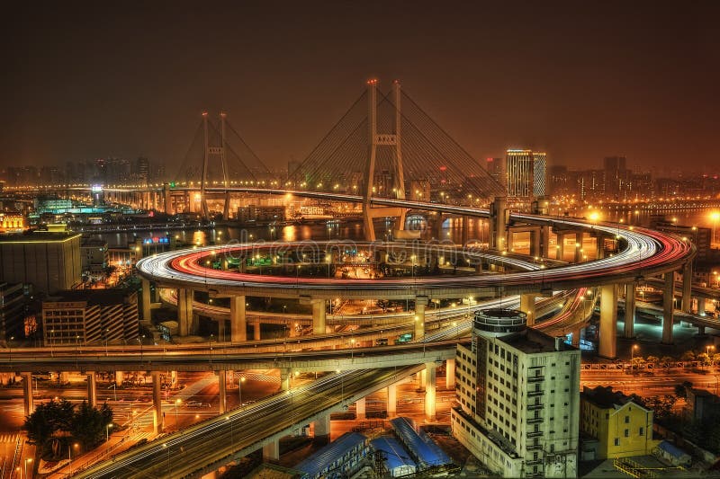 Shanghai-Skyline Nanpu-Brücke stockfotografie Shanghai-Skyline Nanpu-Brücke stockfotografie