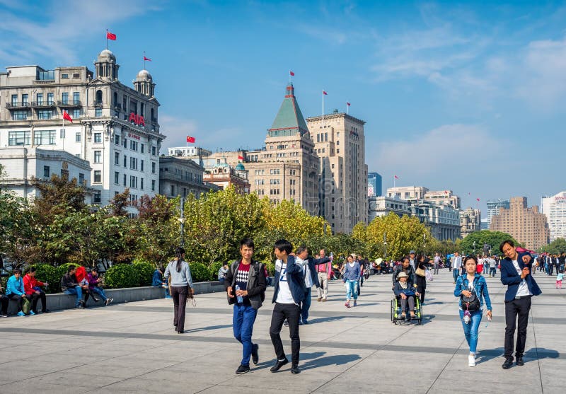 Shanghai-Stadtskyline, auf der Promenade, Shanghai, China lizenzfreies stockbild