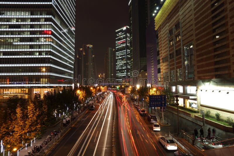 Shanghai street at night stock photo. Image of buildings 17381668