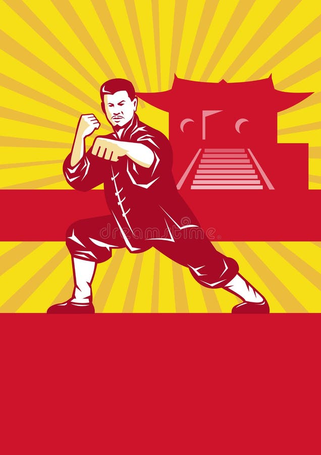 Shaolin Kung Fu sztuk samoobrony mistrz Retro royalty ilustracja