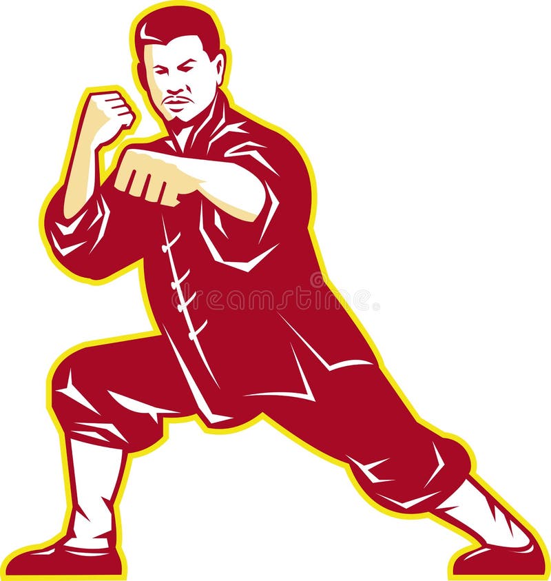 Shaolin Kung Fu sztuk samoobrony mistrz Retro ilustracji