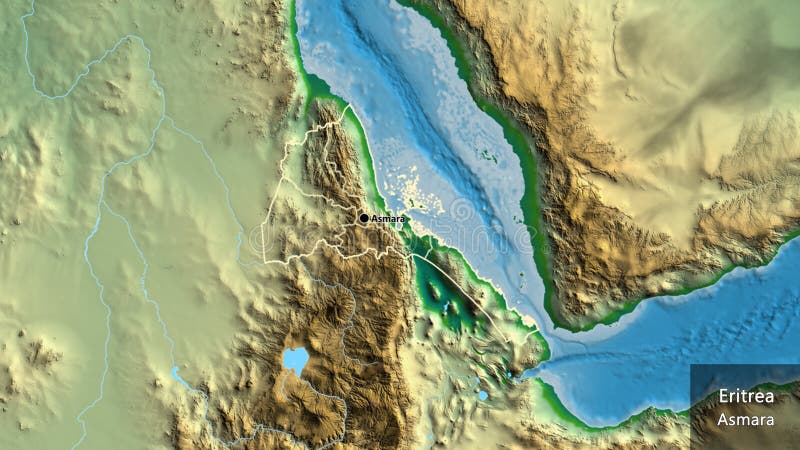 Shape of Eritrea with regional borders. Physical. Labels stock illustration