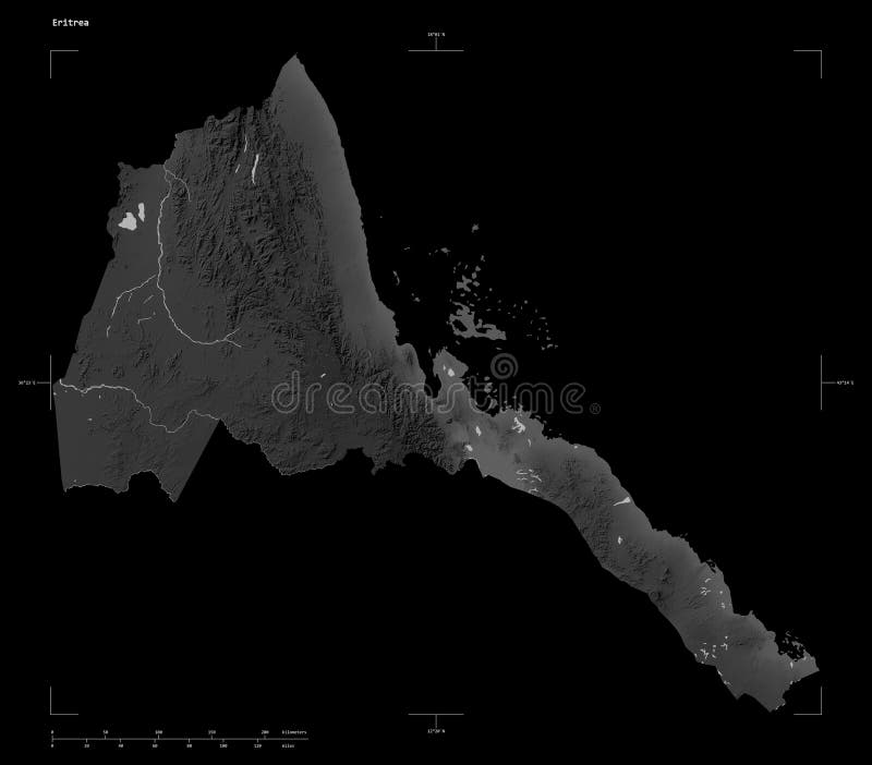Eritrea shape on black. Grayscale stock illustration