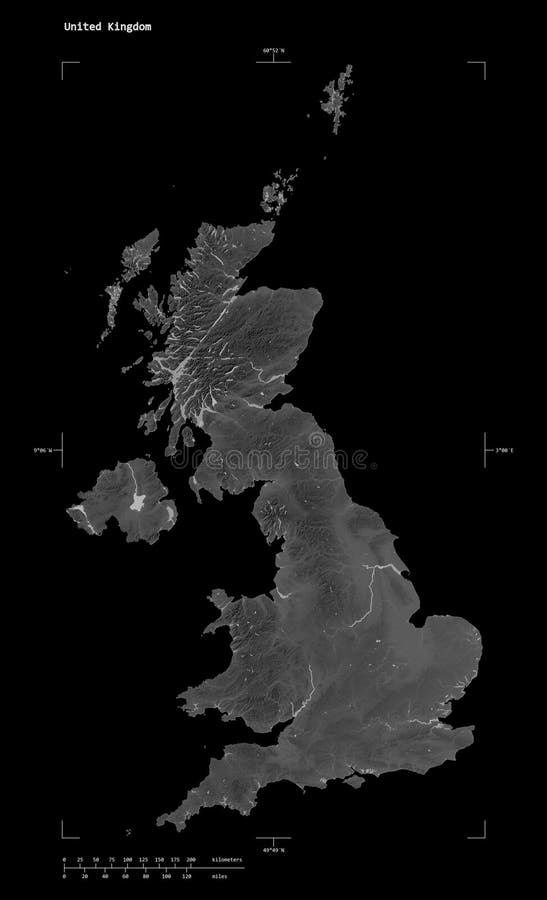 United Kingdom Shape on Black. Grayscale Stock Illustration