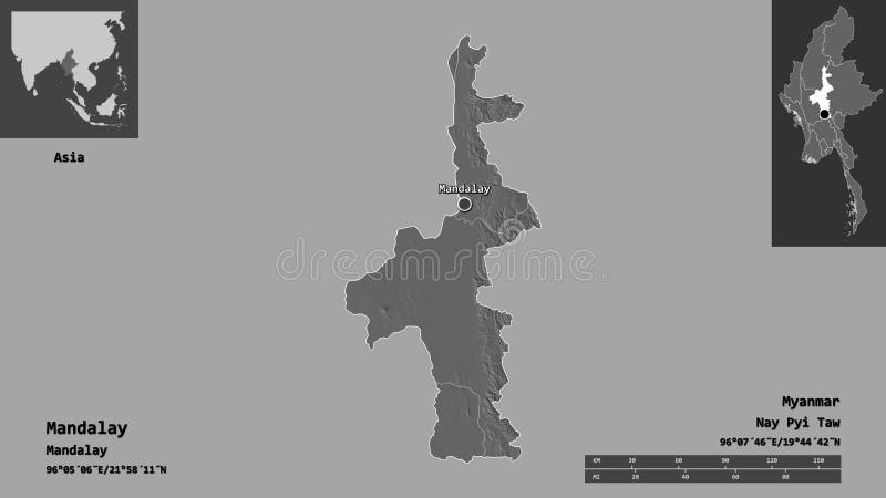 Mandalay, division of Myanmar,. Previews. Bilevel stock illustration
