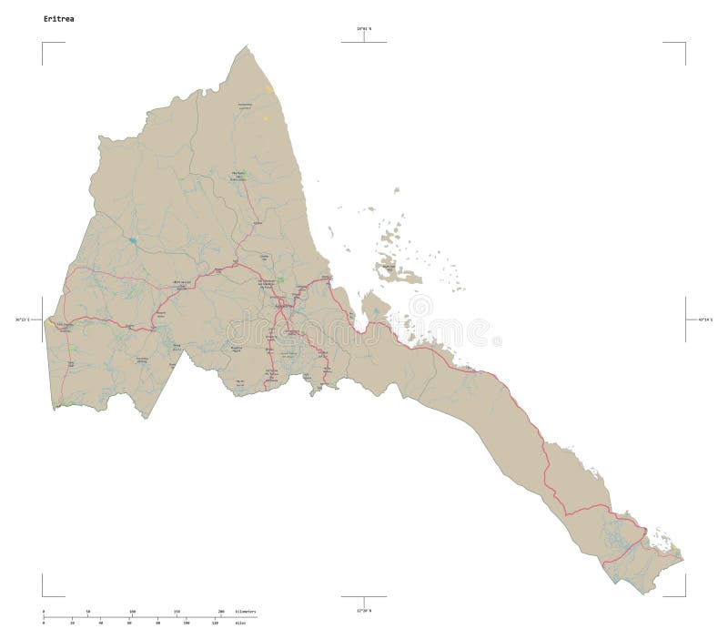 Eritrea shape on white. Topo German vector illustration