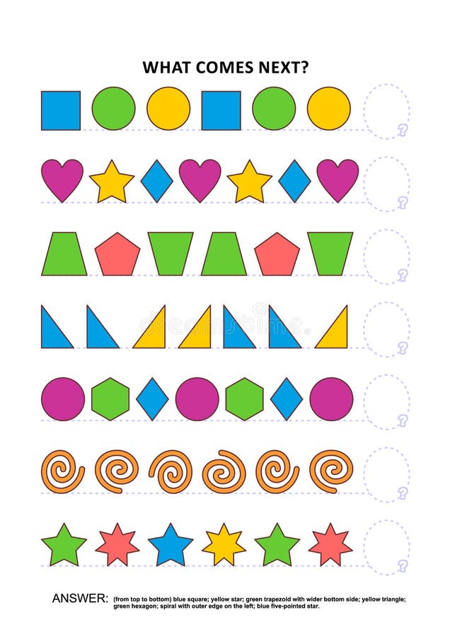 Shapes and colors educational logic game - sequential pattern recognition royalty free illustration Shapes and colors educational logic game - sequential pattern recognition royalty free illustration