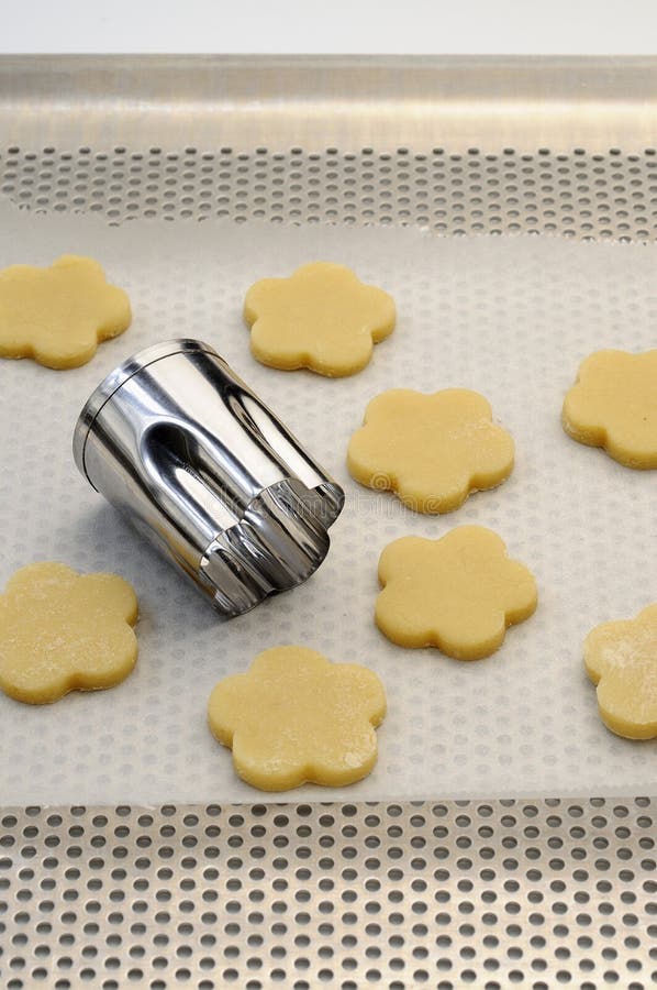 Shaping Shortbread Cookies with a Biscuit Cutter Stock Image Image of