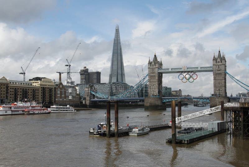 The Shard and Tower Bridge with Olympic rings