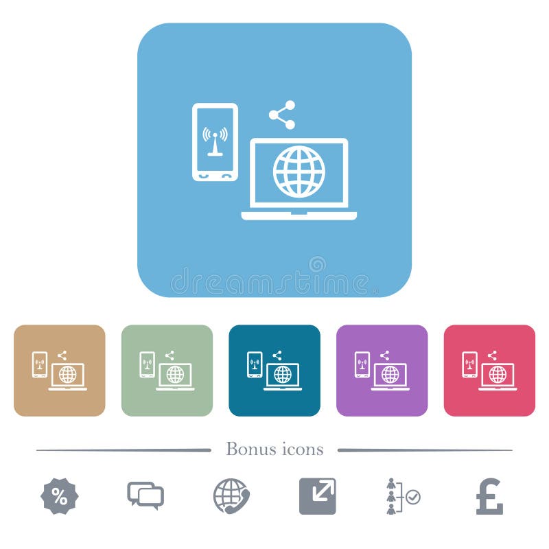 Share mobile internet flat icons on color rounded square backgrounds stock illustration