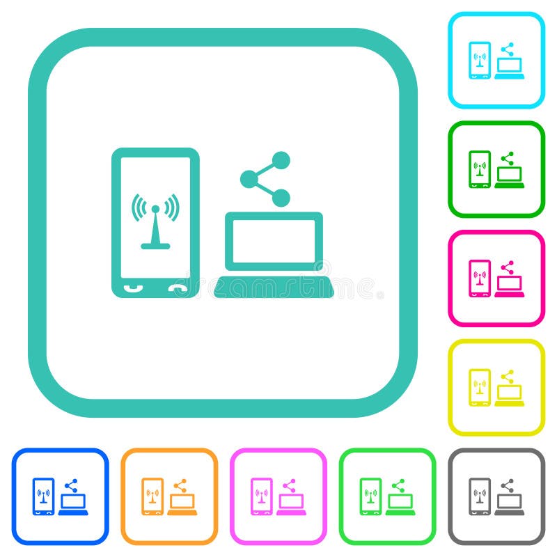 Share mobile internet vivid colored flat icons vector illustration