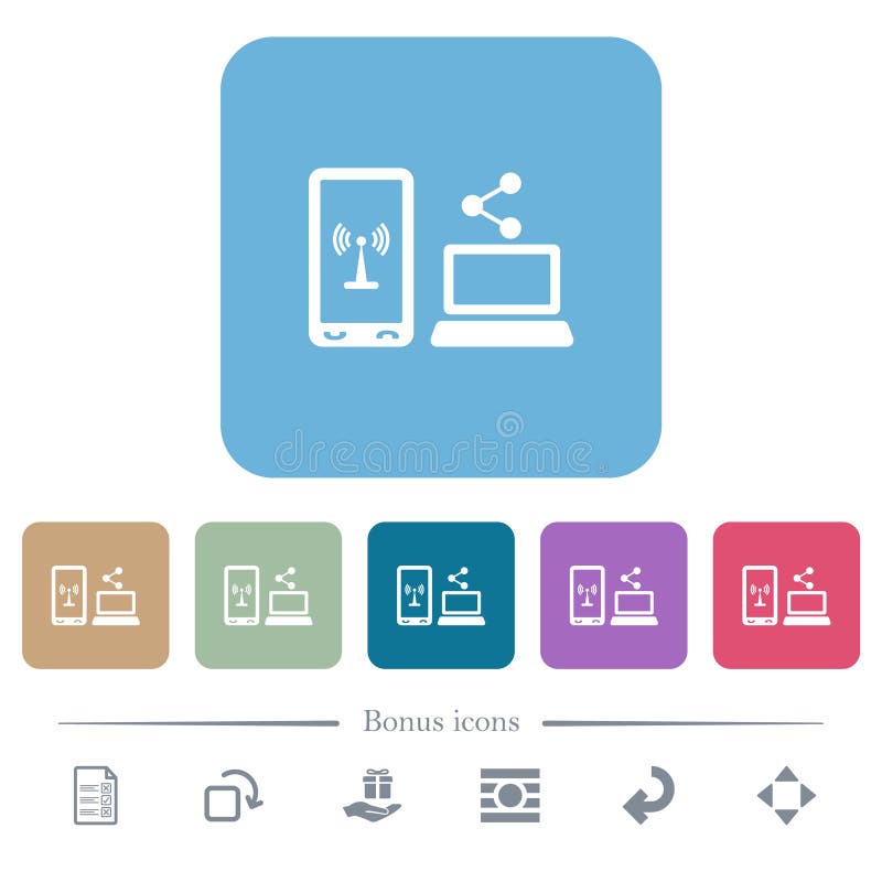 Share mobile internet flat icons on color rounded square backgrounds stock illustration