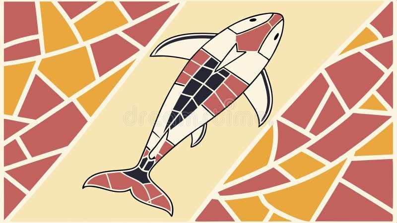 Shark in abstract geometric tile pattern vector design Generative AI vector illustration