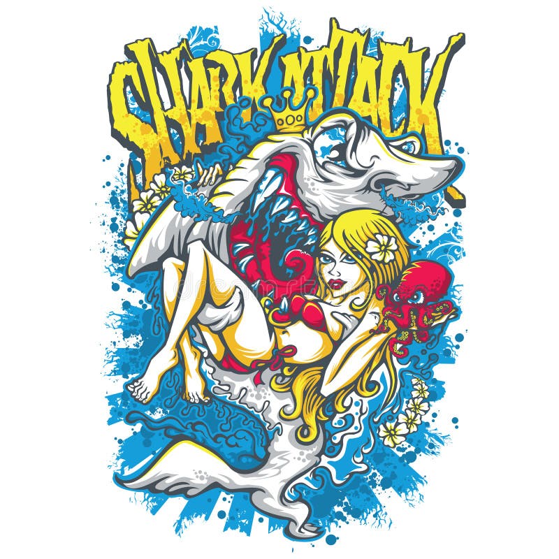 Shark Attack. T-shirt or poster print design Shark Attack. T-shirt or poster print design