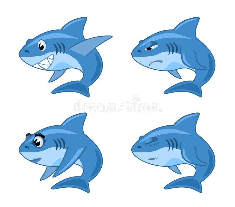 Shark Comic Cartoon Illustration Set Stock Vector - Illustration of ...