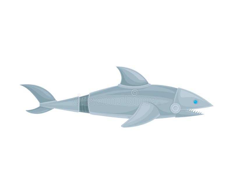 Shark robot with teeth. Side view. Vector illustration on a white background. stock illustration Shark robot with teeth. Side view. Vector illustration on a white background. stock illustration