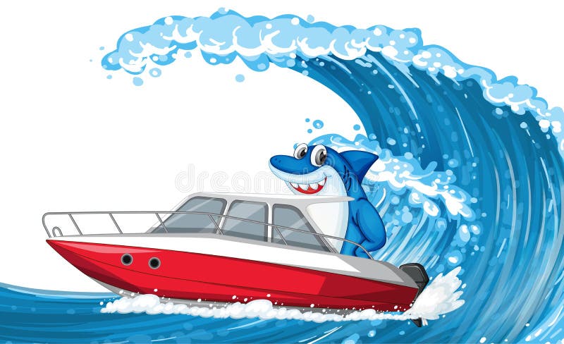Shark on Speed Boat with Ocean Wave Stock Vector - Illustration of cartoon,  animal: 236003654