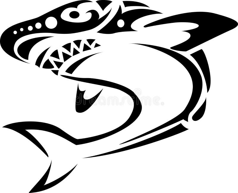 Illustration of shark tattoo isolated on white