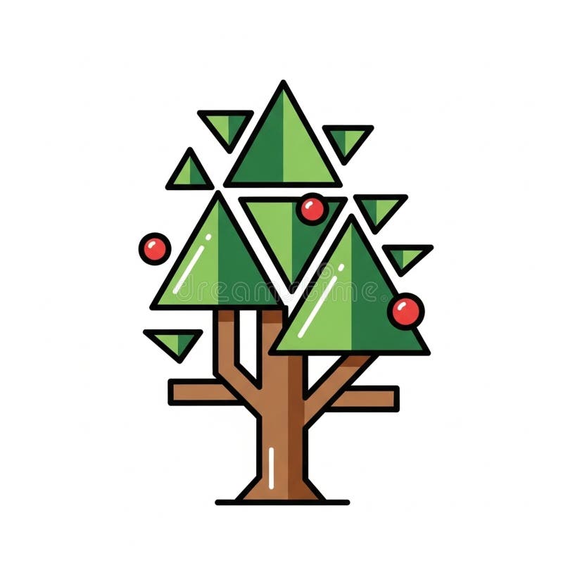 Sharp angles, and the foliage consists of large and small green stock illustration