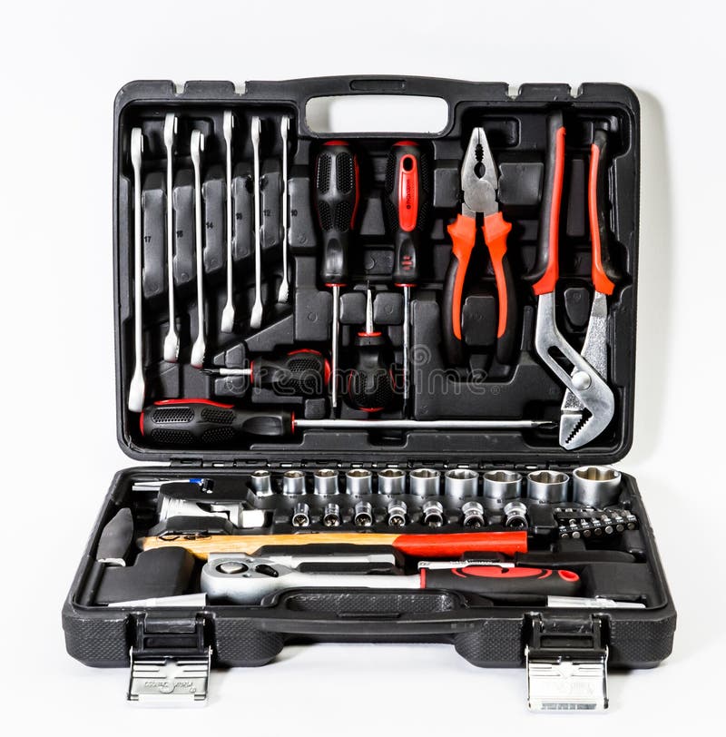 Sharp realistic photo of tool kit isolated on whote background, dark, box, household, close, aid, chrome, connection, construction, contain, equipment, home, improvement, industrial, inside, instrument, interior, iron, light, lighting, macro, maintenance, mechanic, various, type, tools, bag, blue, building, carpenter, closeup, detail, electrician, fit, fitted, fix, group, handy, handyman, hardware, heavy, wrench, hammer, screwdriver, pliers. Home electrician stock images, royalty-free photos and pictures
