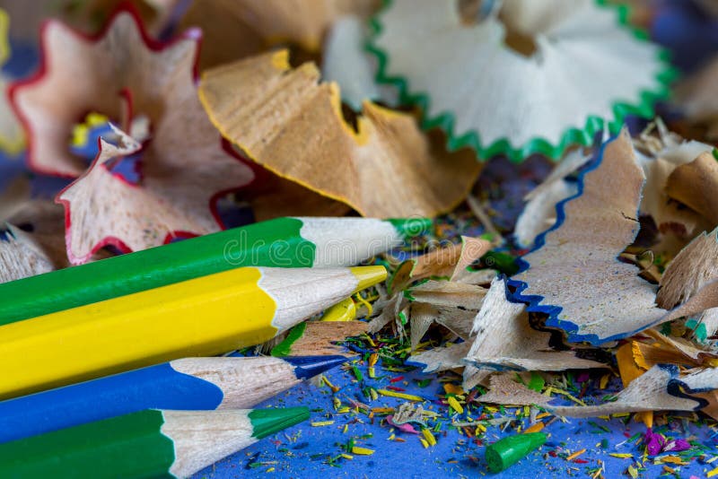 Sharpened Colored Pencils and Pencil Shavings Stock Image Image of