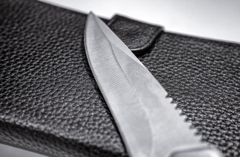 Sharpened Pocket Knife Blade on a Leather Wallet Stock Photo Image of
