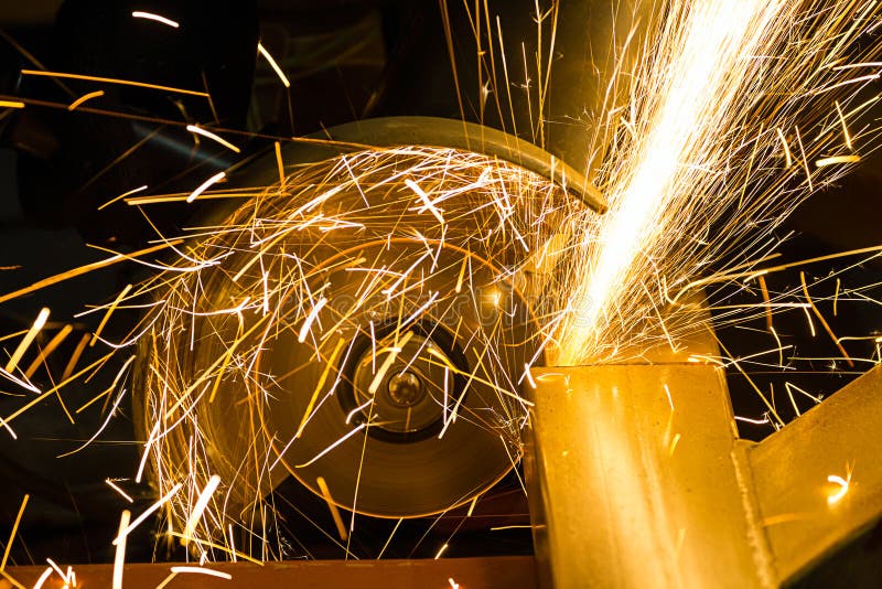 Sharpening and cutting of iron by abrasive disk machine. Closeup machine tool stock images, royalty-free photos and pictures