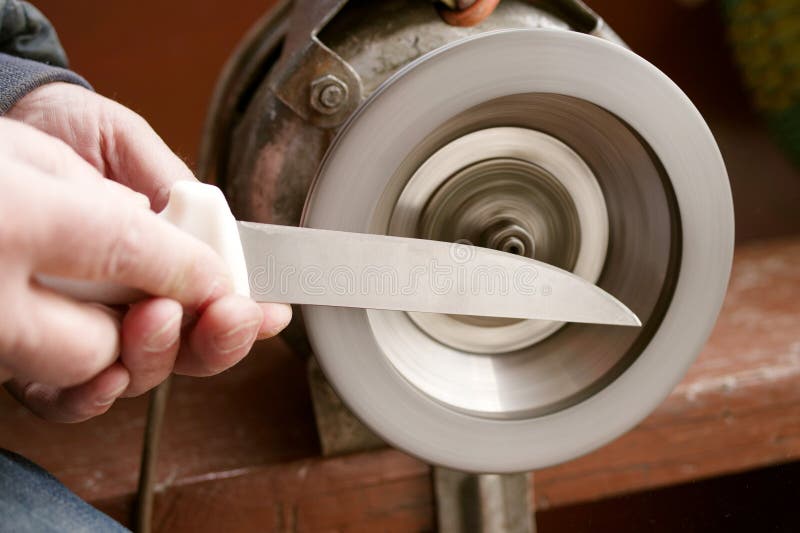 Sharpening a Knife on an Old Emery Machine Stock Image Image of point