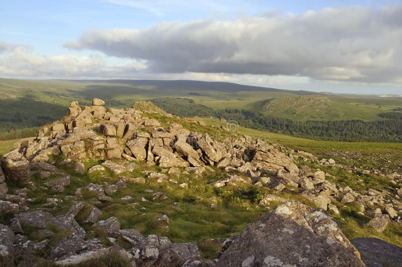 Granite Rock Formation of Sharpitor, with Leather Tor behind, Dartmoor. Granite Rock Formation of Sharpitor, with Leather Tor behind, Dartmoor