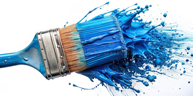 Shattered Blue Paintbrush Dramatic Action Image Capturing Splattered Paint and Broken Bristles for Artistic Inspiration royalty free illustration