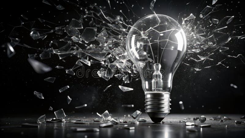 Shattered illumination a dramatic image of a lightbulb exploding into a million pieces. Generative AI vector illustration