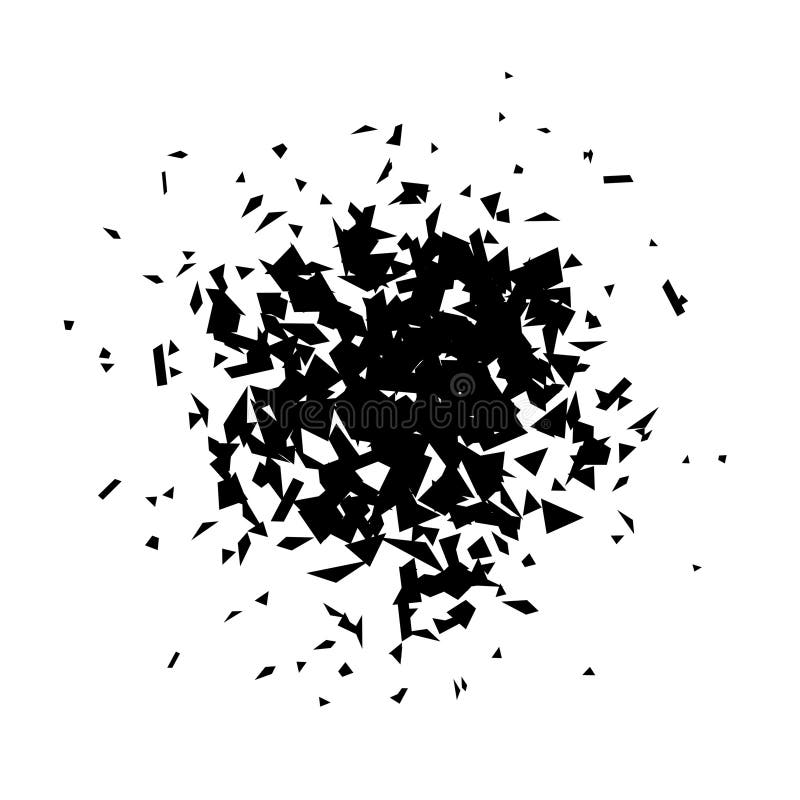 Shatters and debris radial shape. Black broken pieces, specks and particles. Abstract explosion and burst element royalty free illustration