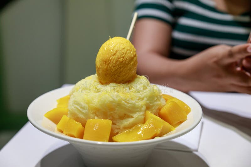 Shaved Ice with Fresh Mango Stock Image Image of color, ingredient