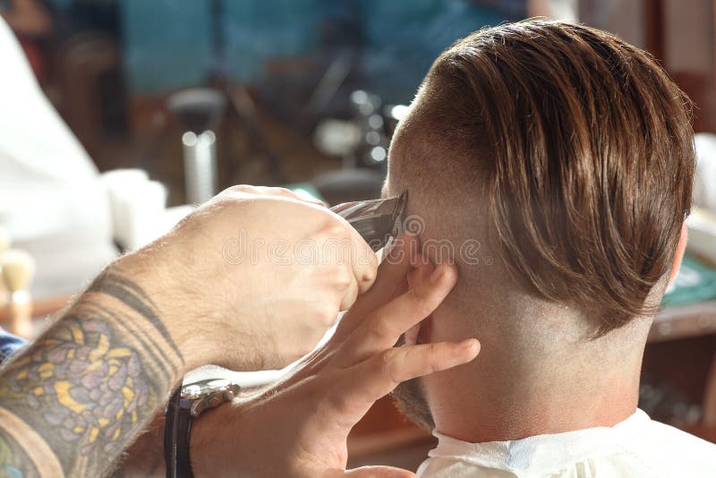 Shaving Process in Barber Shop Stock Photo Image of mustache, mirror
