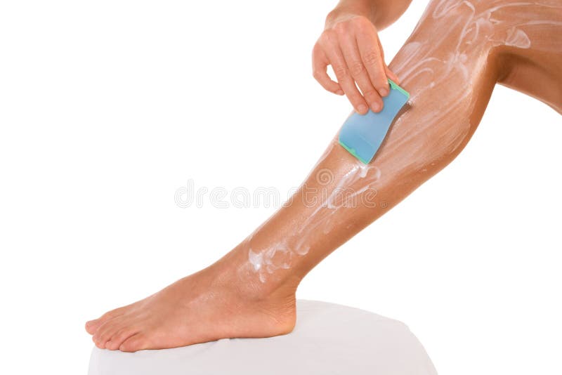 Cuerpo higiene una mujer arbustos cabello eliminación crema de su pierna.