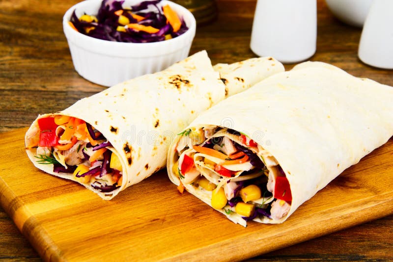 Shawarma Lavash with Chicken and Vegetables Stock Image Image of