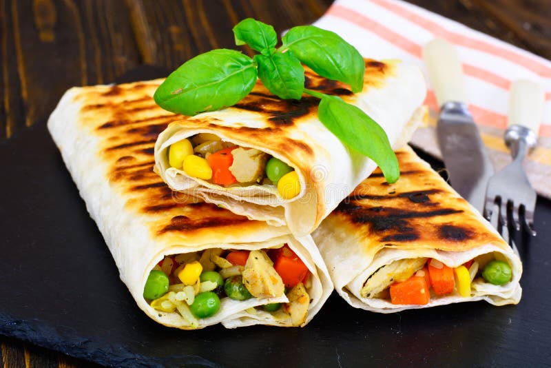 Shawarma Lavash with Rice and Vegetables Stock Photo Image of