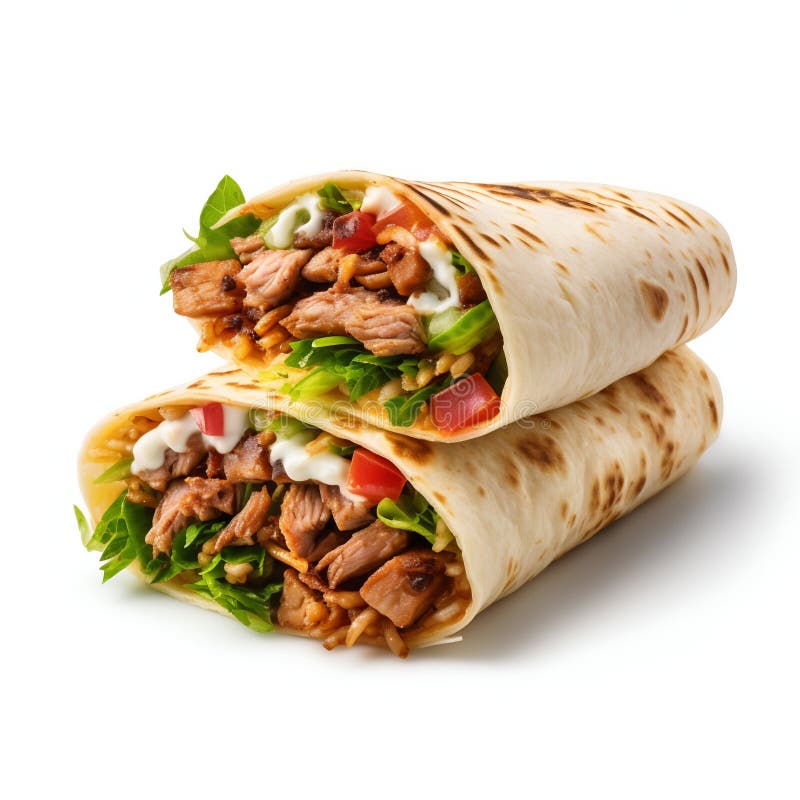 Shawarma Sandwich Delight Isolated on White Background. Generative Ai