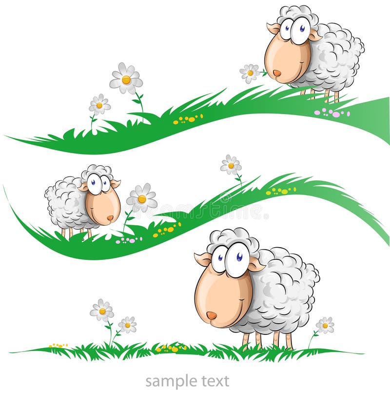 Sheep cartoon set on meadow isolated. Sweet lamb cartoon vectors