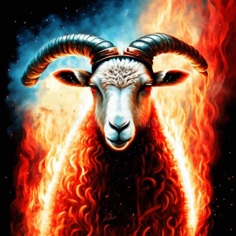 Sheep on Fire Background. Digital Painting. 3d Illustration Stock ...