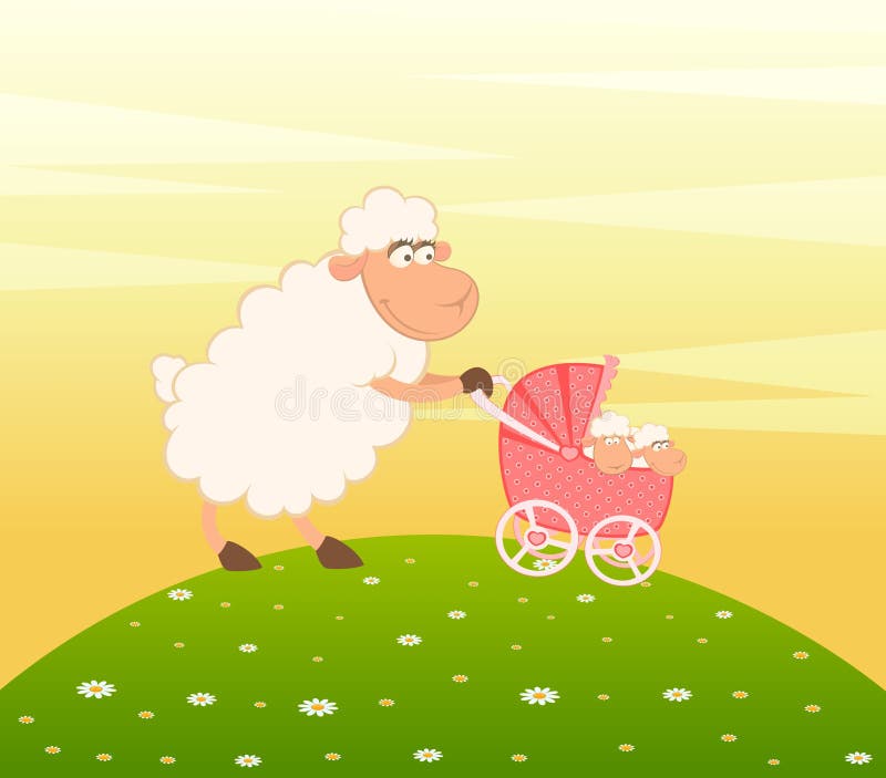 Sheep with scribble baby carriage