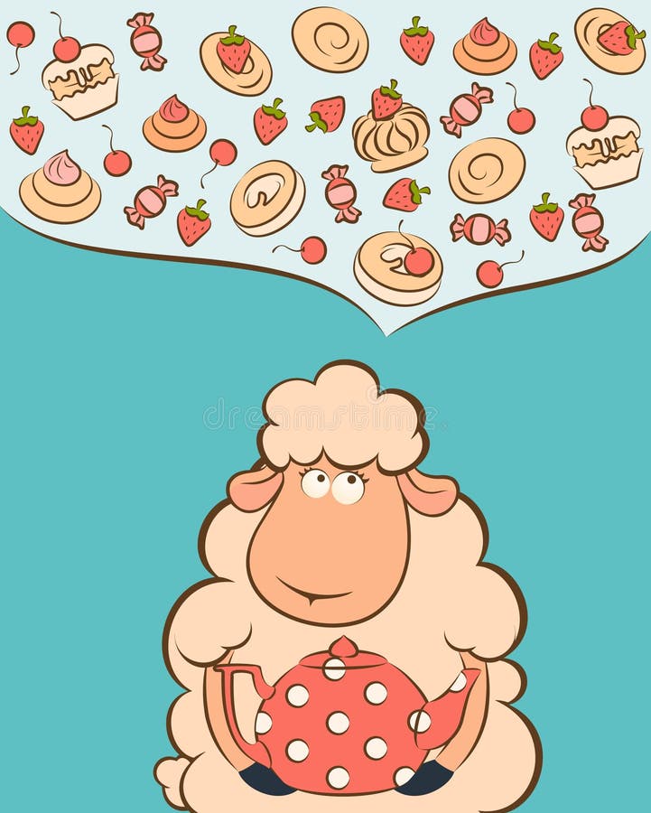 sheep with sweet cakes and tea