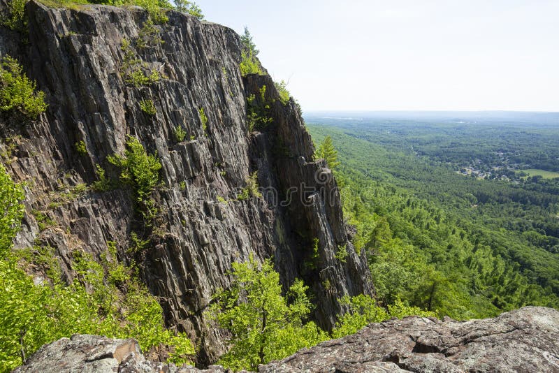 Sheer Basalt Cliff on Mount Tom in Holyoke, Massachusetts Stock Photo