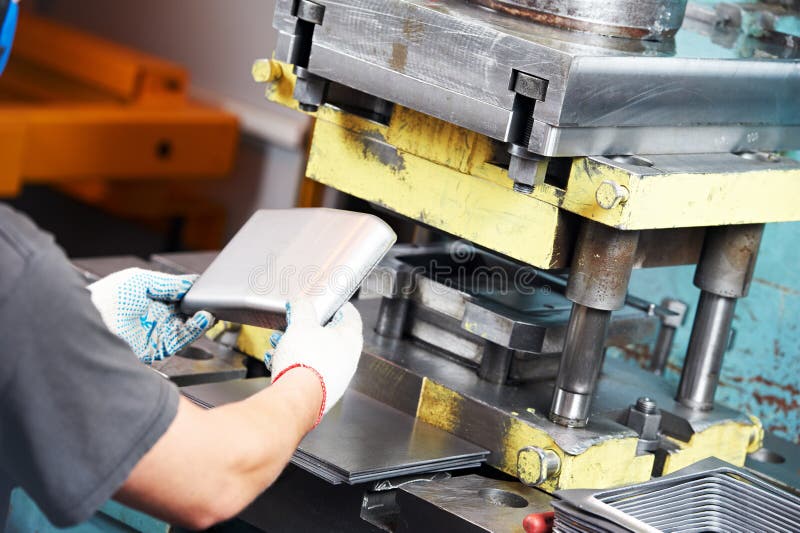Sheet Metal Processing On Hydraulic Punch Press Stock Photo Image of