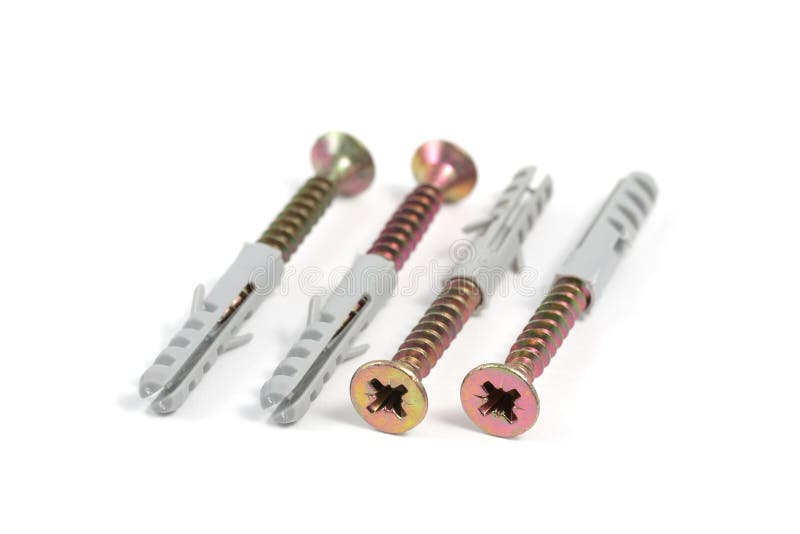 Sheet Metal Screws with Plastic Wall Anchors Stock Image Image of