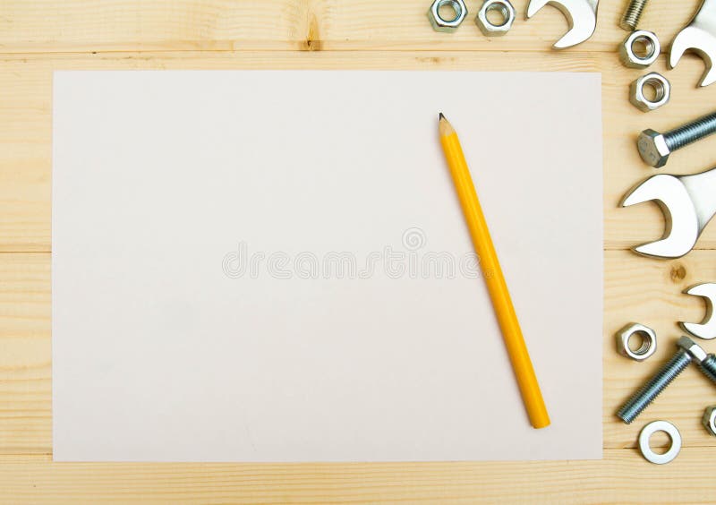 The Sheet of paper with a pencil and fixing