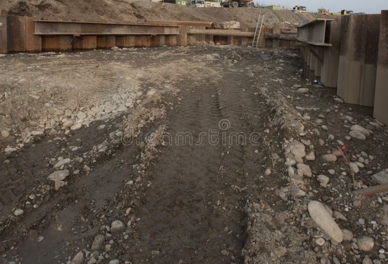 Sheet Piling Retaining Wall in Hydraulic Engineering Stock Image Image of engineering, iron